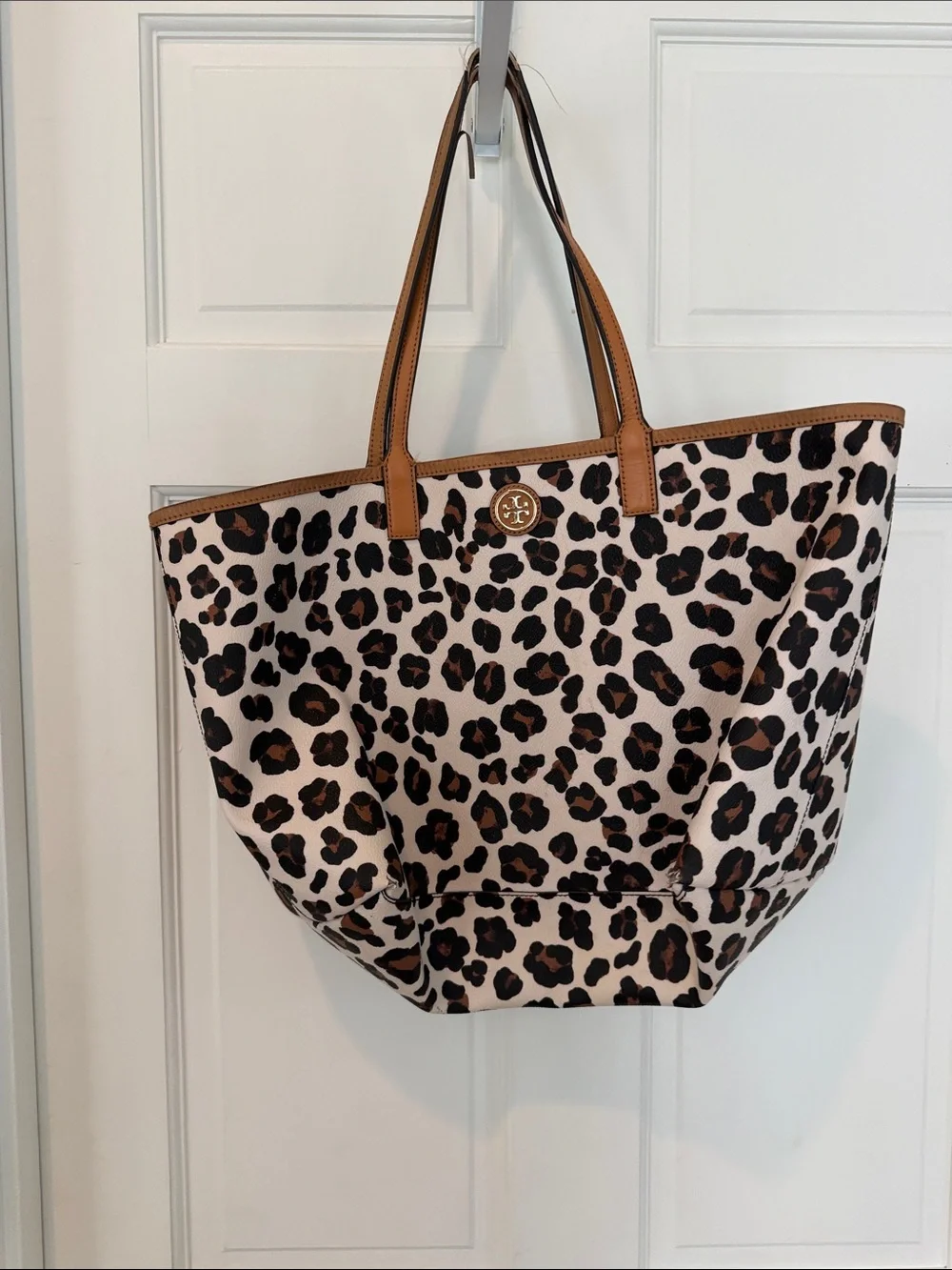Tory Burch Leopard-Print Tote with Tan Trim
